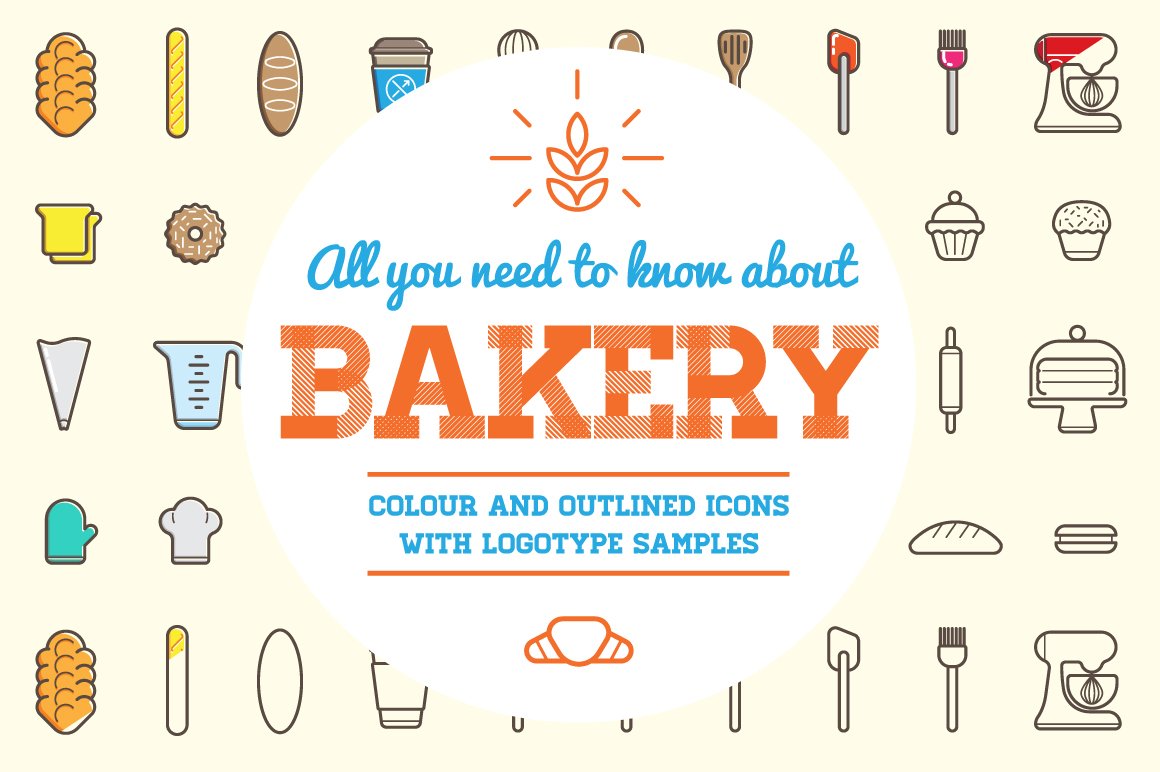 Awesome Bakery Icons and Logo Set cover image.