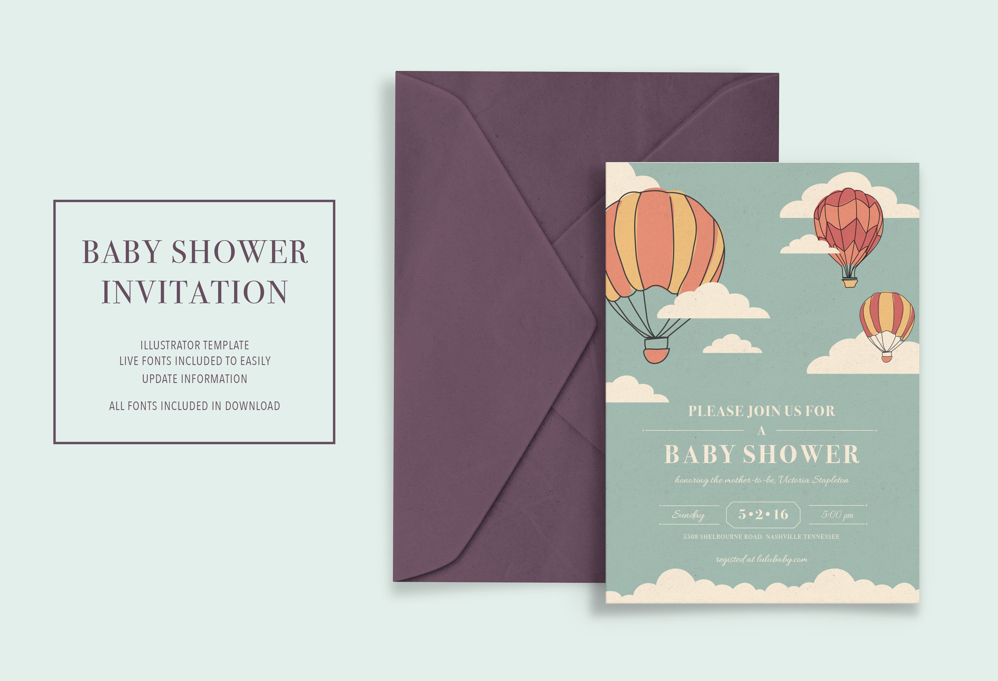 Balloon Baby Shower Invitation cover image.