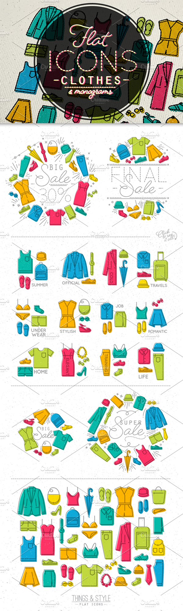 Flat clothes icons cover image.