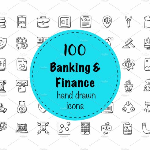 100 Banking and Finance Doodle Icon cover image.