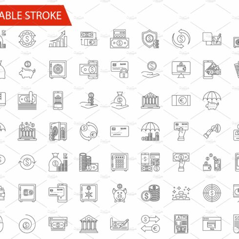 Banking and finance line icons set cover image.