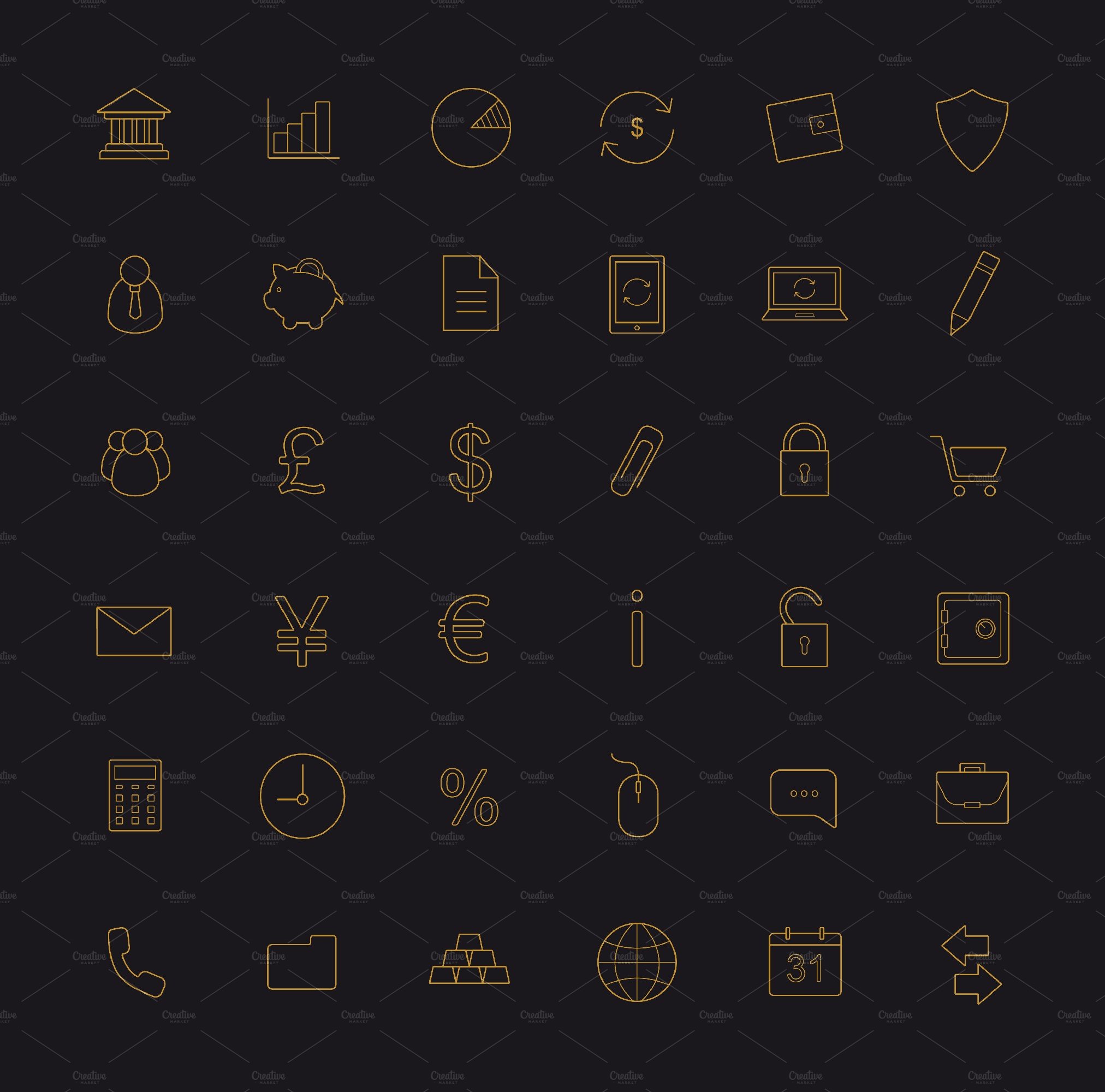 Finance and banking 36 icons. Vector cover image.