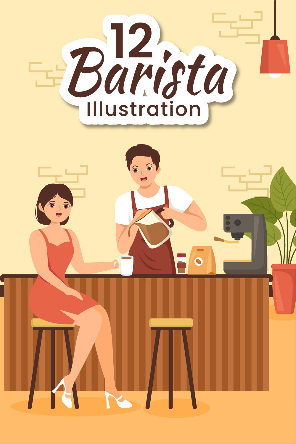 12 Barista Making Coffee Illustration pinterest preview image.
