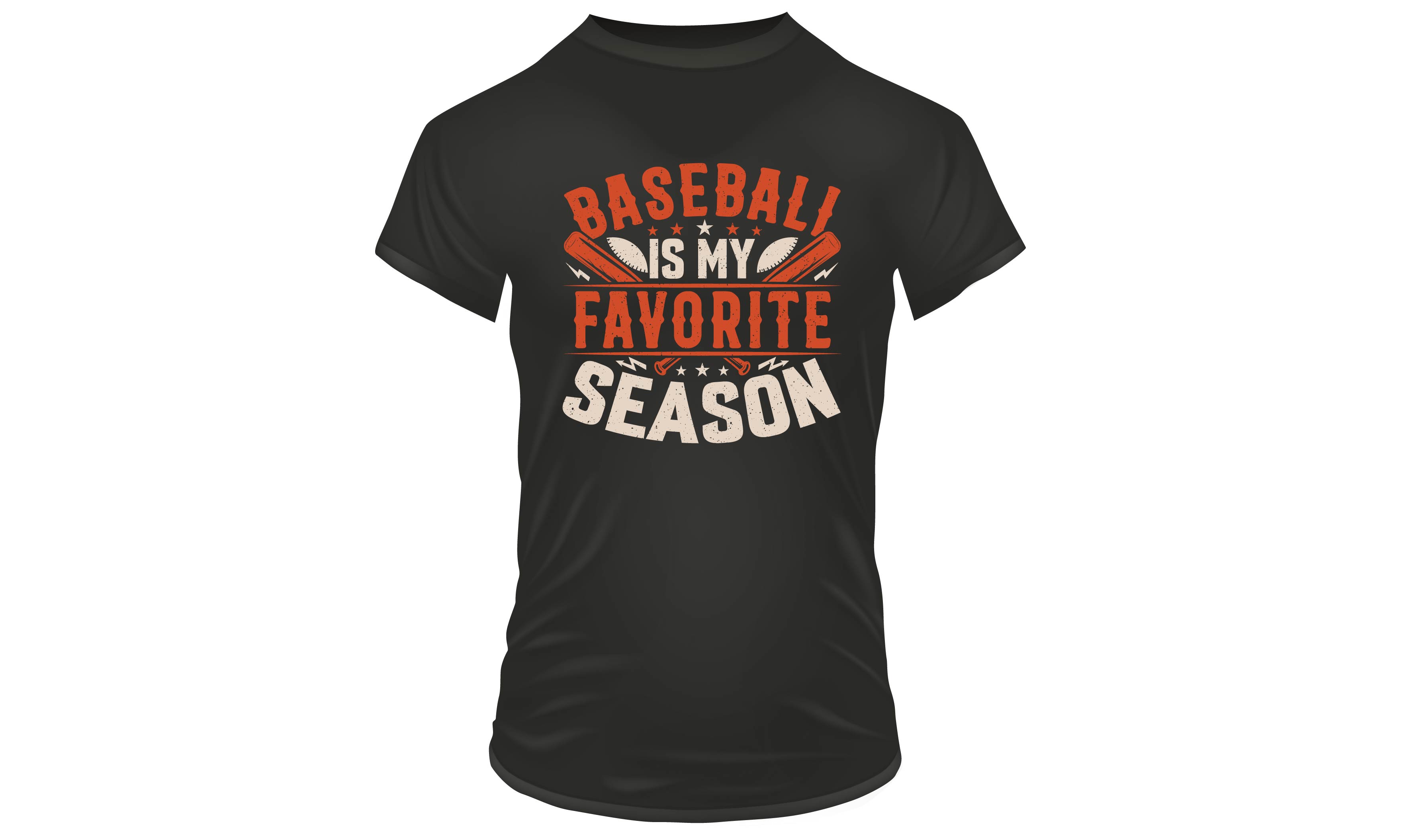 Black shirt that says baseball is my favorite season.