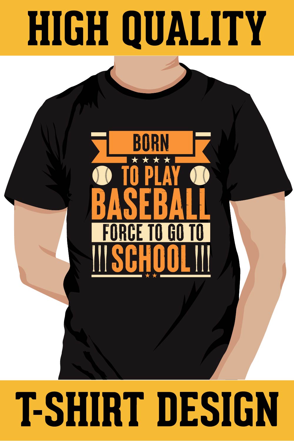 Baseball T-shirt Design, Born to play baseball force to go to school pinterest preview image.