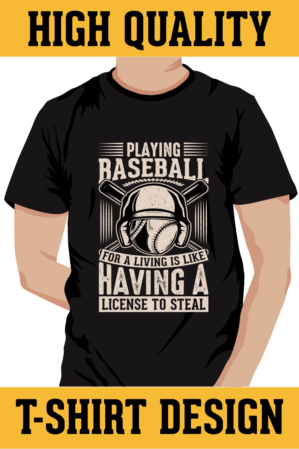 Baseball T-shirt Design, Playing baseball for a living is like having a license to steal pinterest preview image.