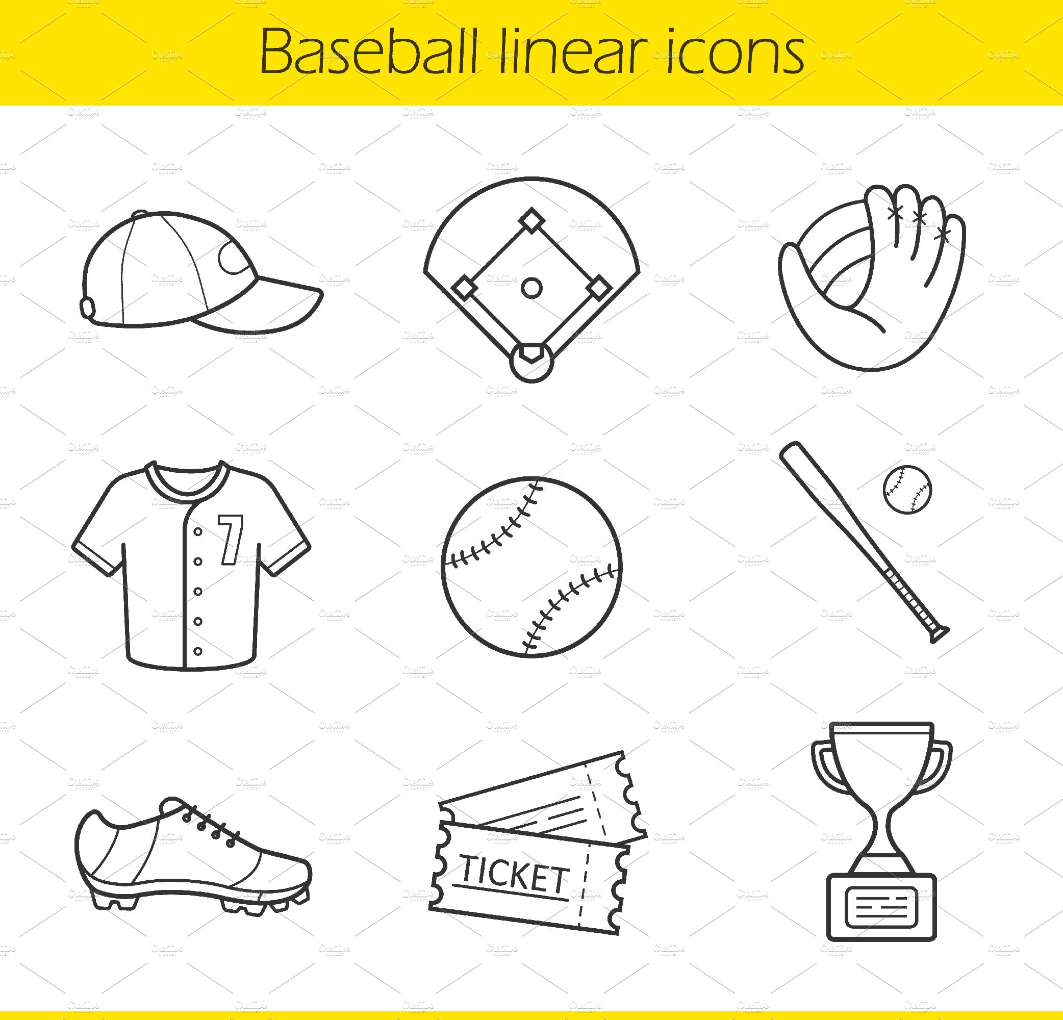 Baseball icons. Vector cover image.