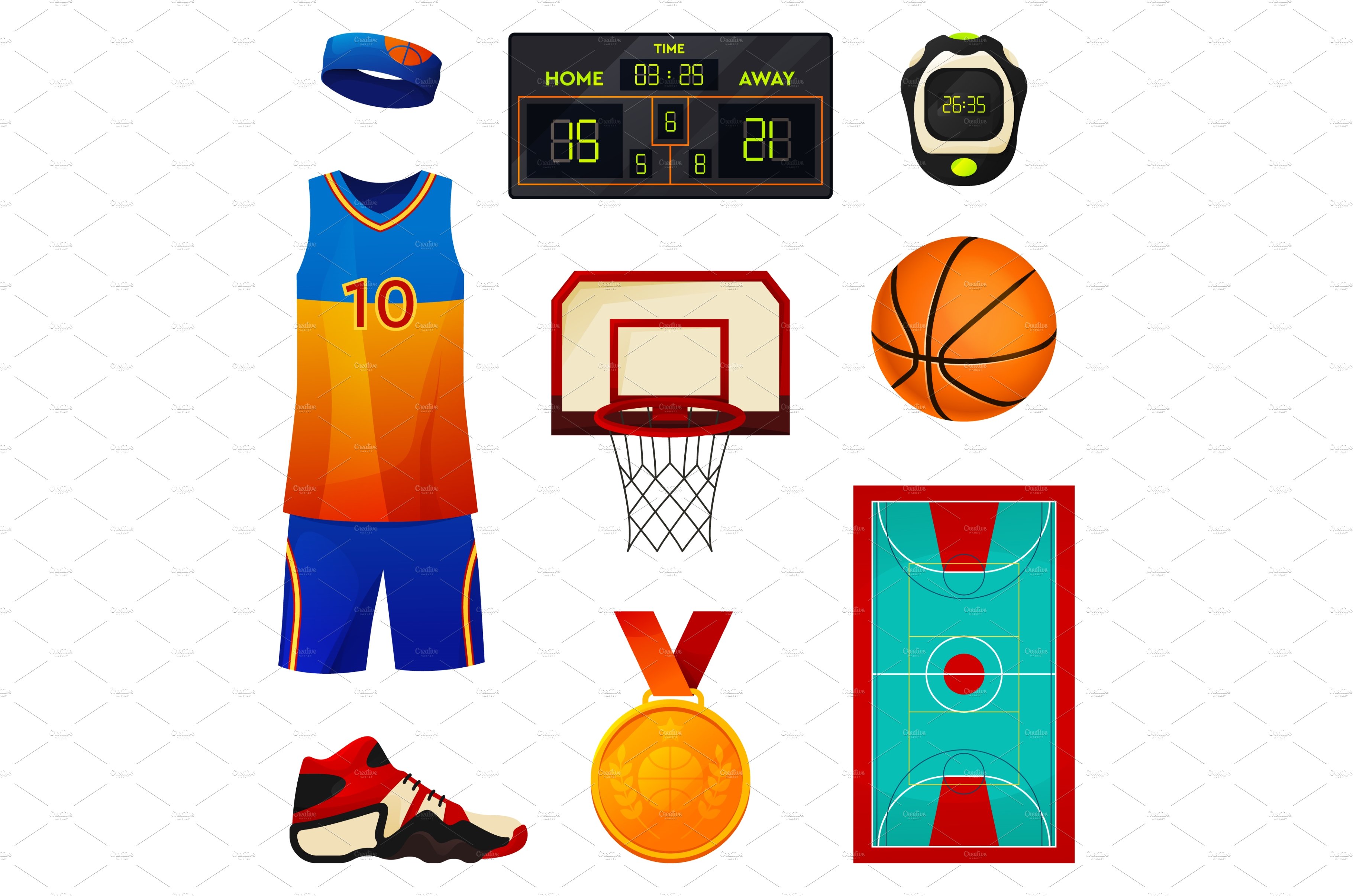 Set of basketball equipment icons cover image.