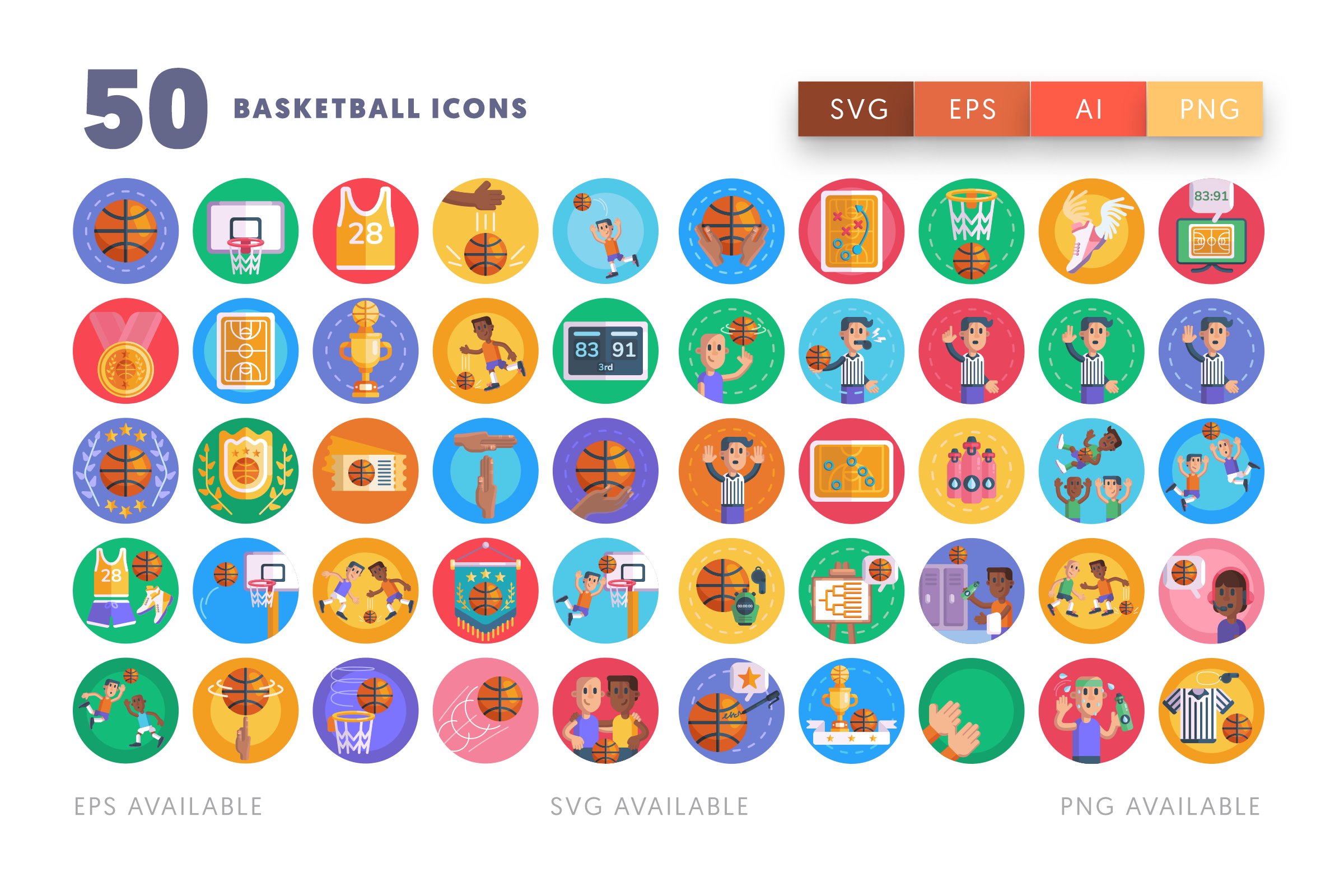50 Basketball Icons preview image.