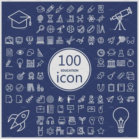 100 education icons cover image.