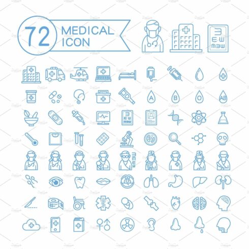 72 medical icons set cover image.