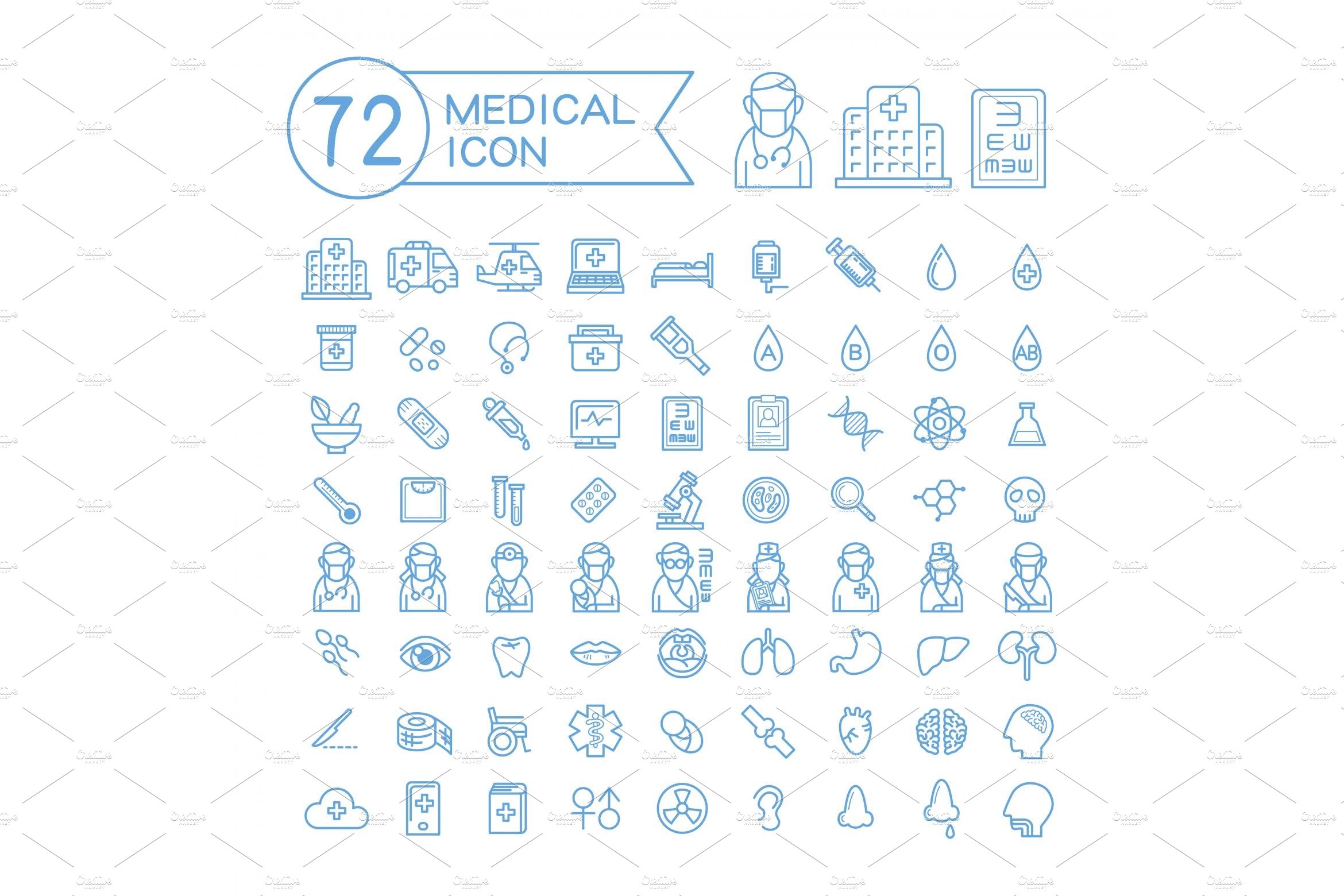72 medical icons set cover image.