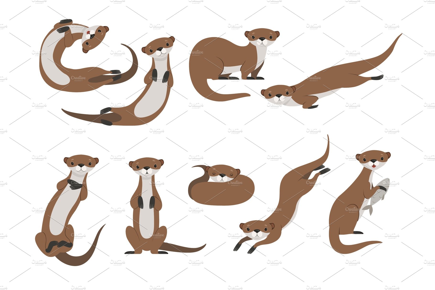 Cute otter set, funny animal cover image.