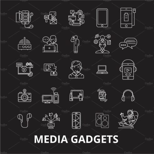 Media gadgets 2 editable line icons cover image.