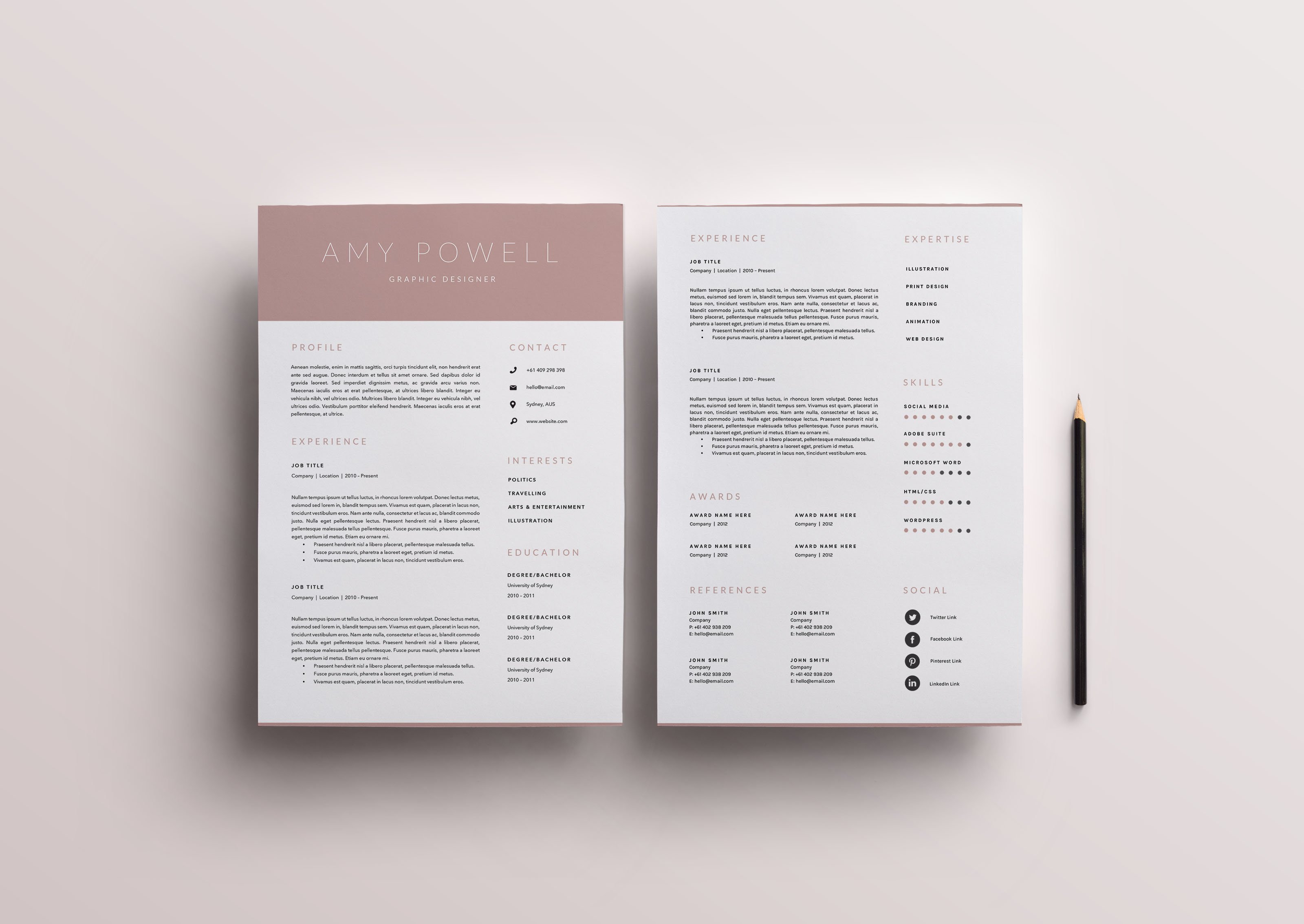 3 Page Resume Template | INDD + DOCX preview image.