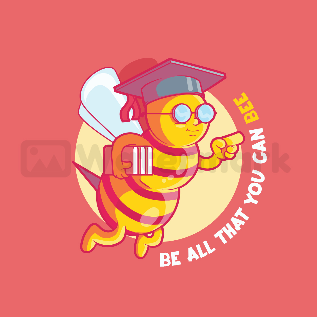 Bee wearing a graduation cap and glasses.