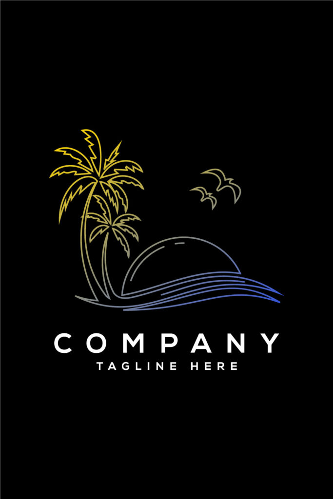 Simple modern Unique tropical beach line art colorful logo design ...