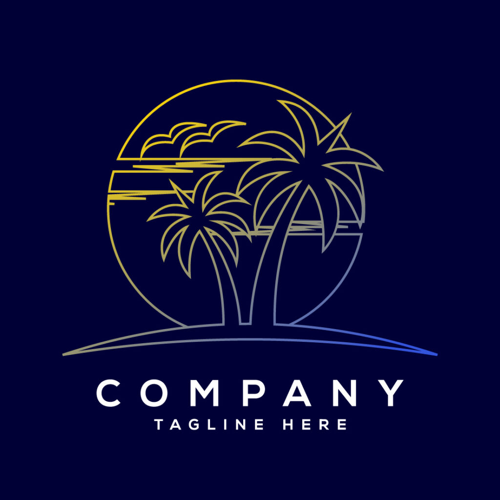 Simple modern Unique tropical beach line art colorful logo design ...