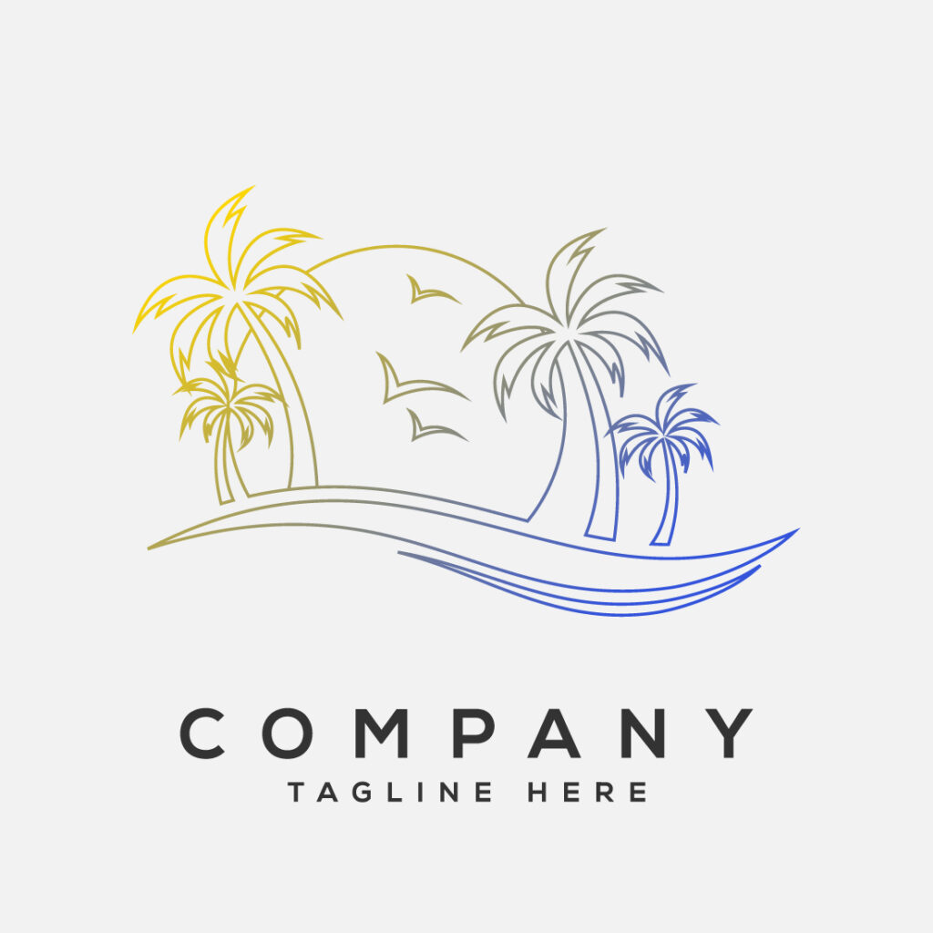 Unique tropical beach line art colorful logo design vector illustration ...