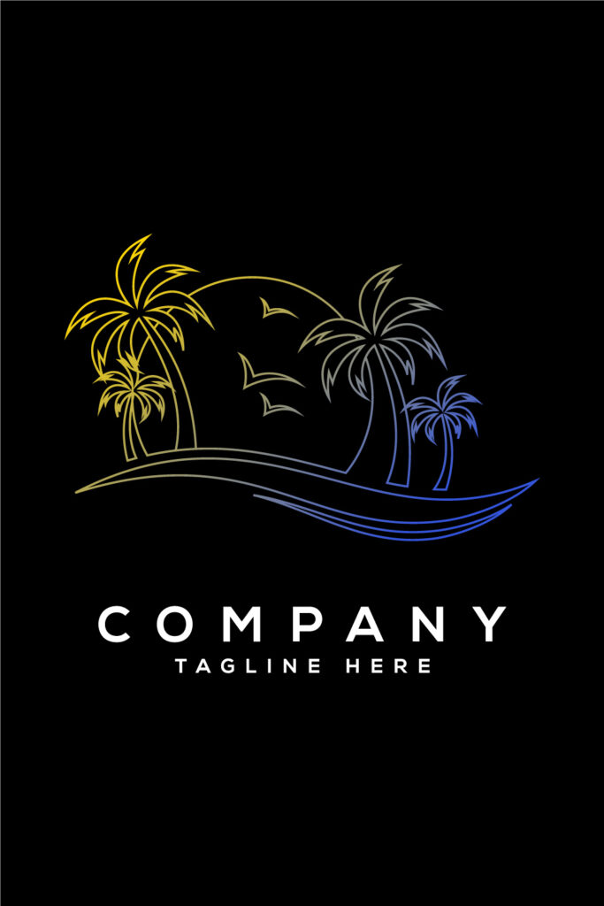 Unique tropical beach line art colorful logo design vector illustration ...