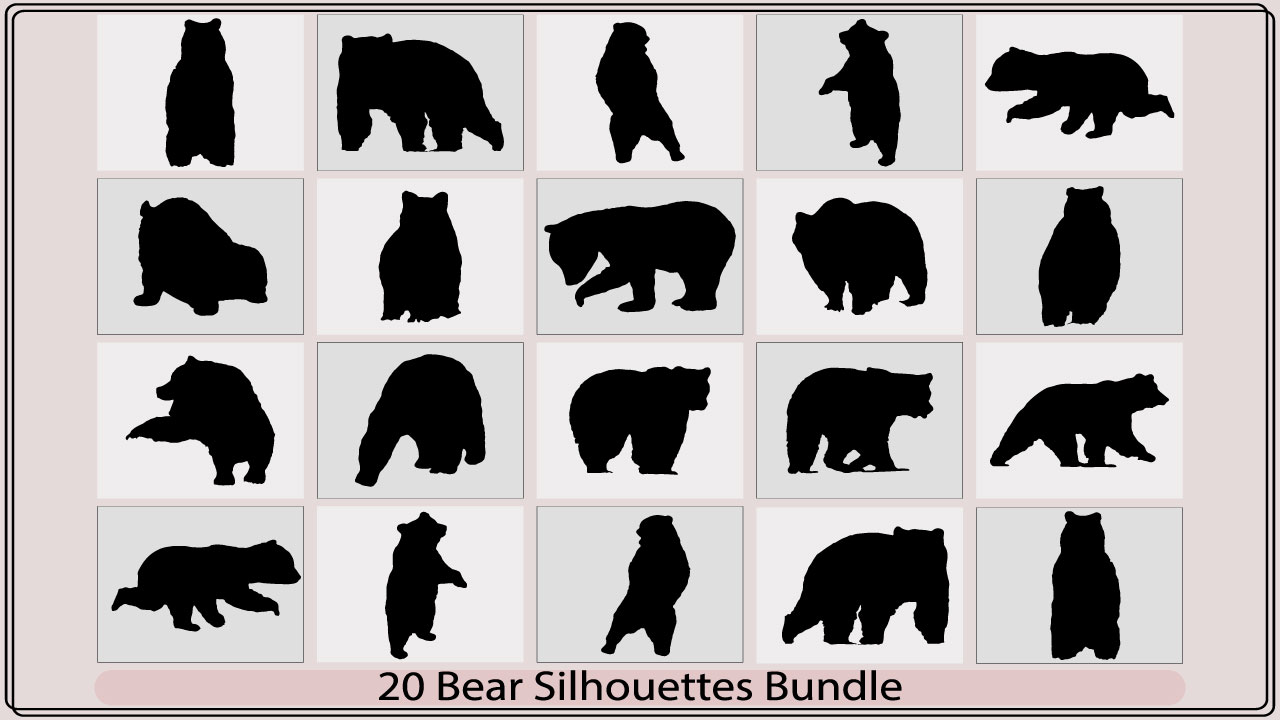 Bear silhouettes bundle is shown in black and white.