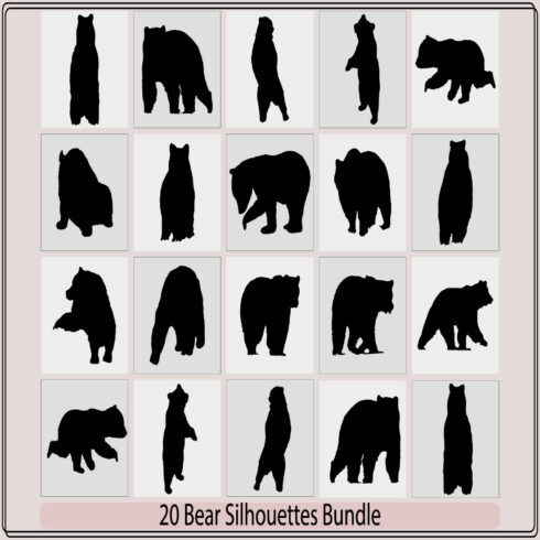 vector bear silhouette,various bear silhouettes,Bear silhouette,animal illustration, bear illustration,brown bear silhouette set, cover image.