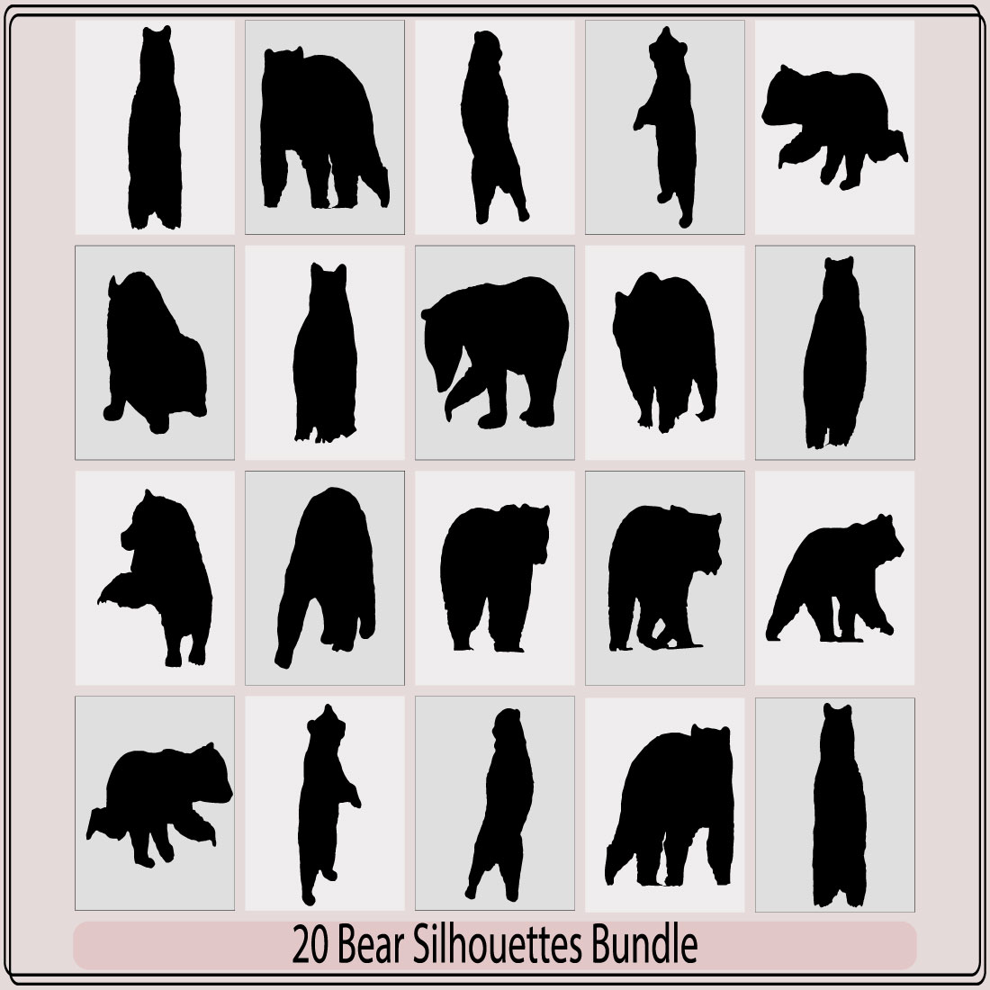 vector bear silhouette,various bear silhouettes,Bear silhouette,animal illustration, bear illustration,brown bear silhouette set, preview image.