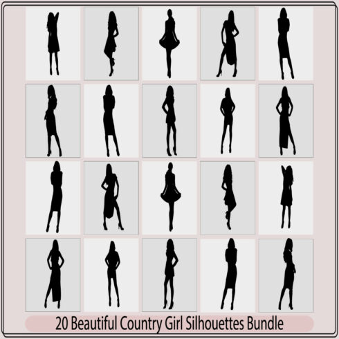 Silhouette Beautiful Country girl vector,country girl illustration, country girl silhouette bundle set cover image.
