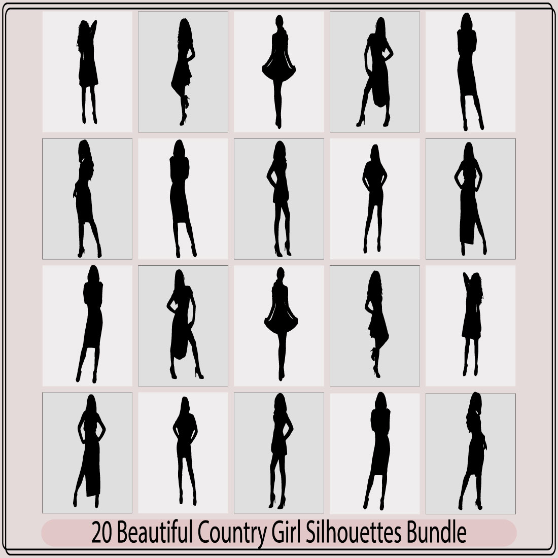 Silhouette Beautiful Country girl vector,country girl illustration, country girl silhouette bundle set preview image.