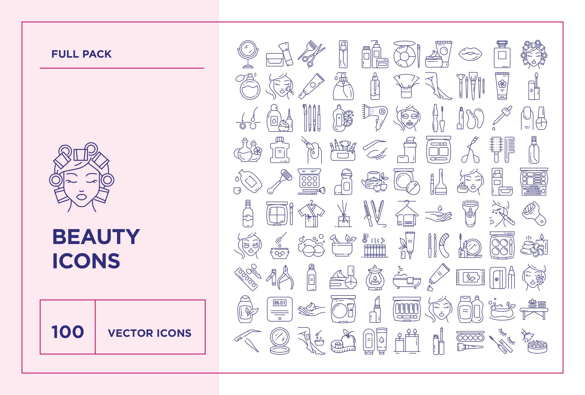 Beauty and Cosmetics Line Icon Set preview image.