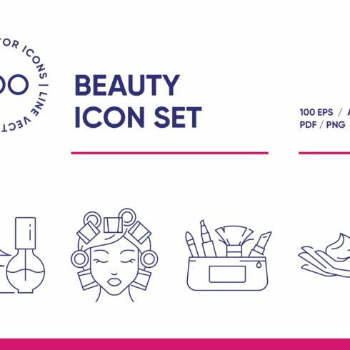 Beauty and Cosmetics Line Icon Set cover image.