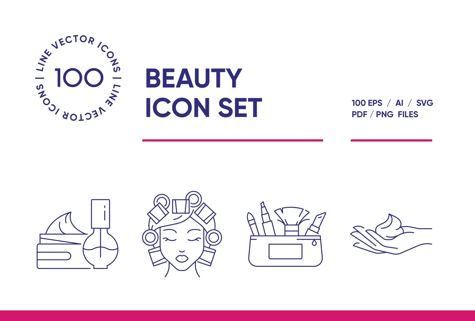 Beauty and Cosmetics Line Icon Set cover image.