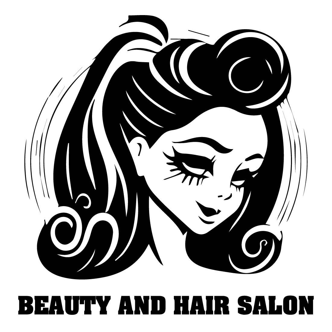 Woman's face with the words beauty and hair salon.