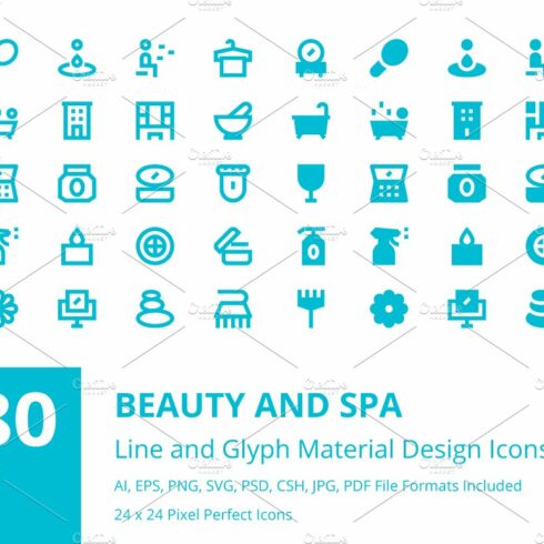 180 Beauty and Spa Material Icons cover image.