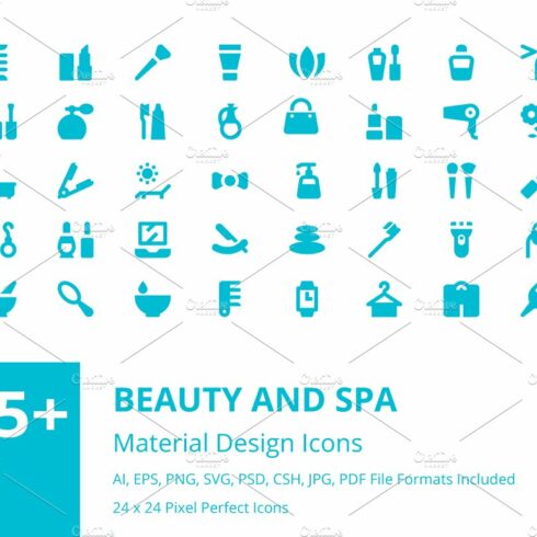 125+ Beauty and Spa Material Icons cover image.