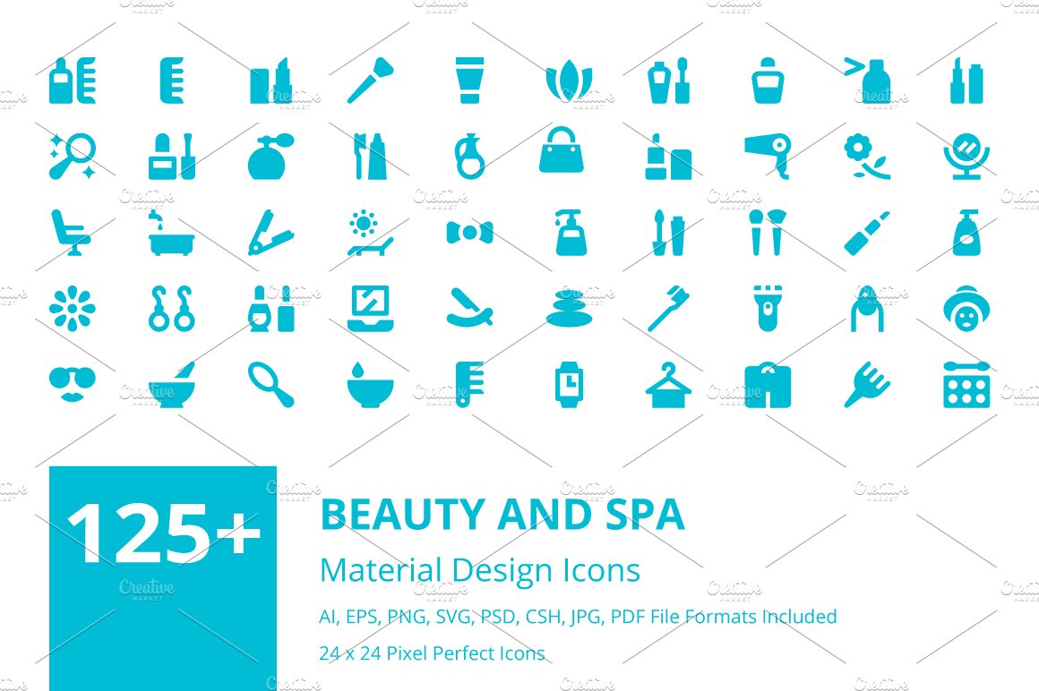 125+ Beauty and Spa Material Icons cover image.