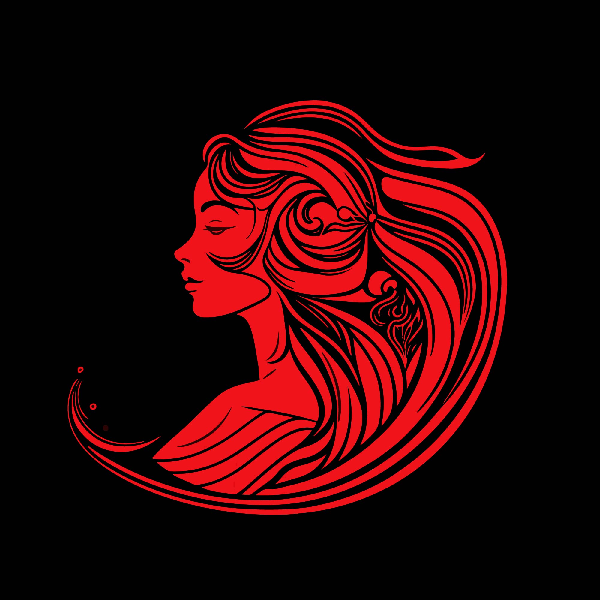 Beauty Girl Illustration with Black and Red color theme pinterest preview image.