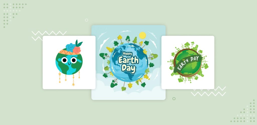 Green earth day card with three different images.