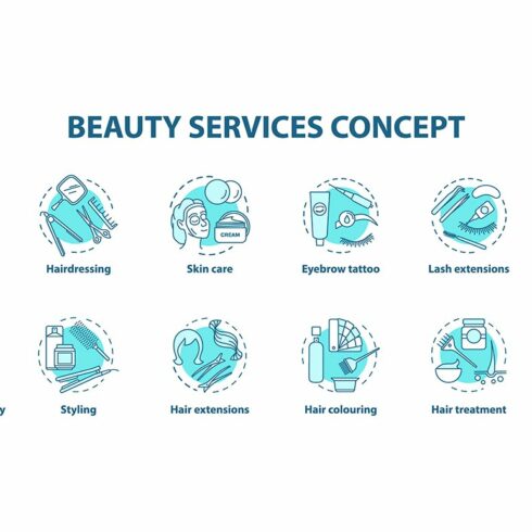 Beauty services blue concept icons cover image.