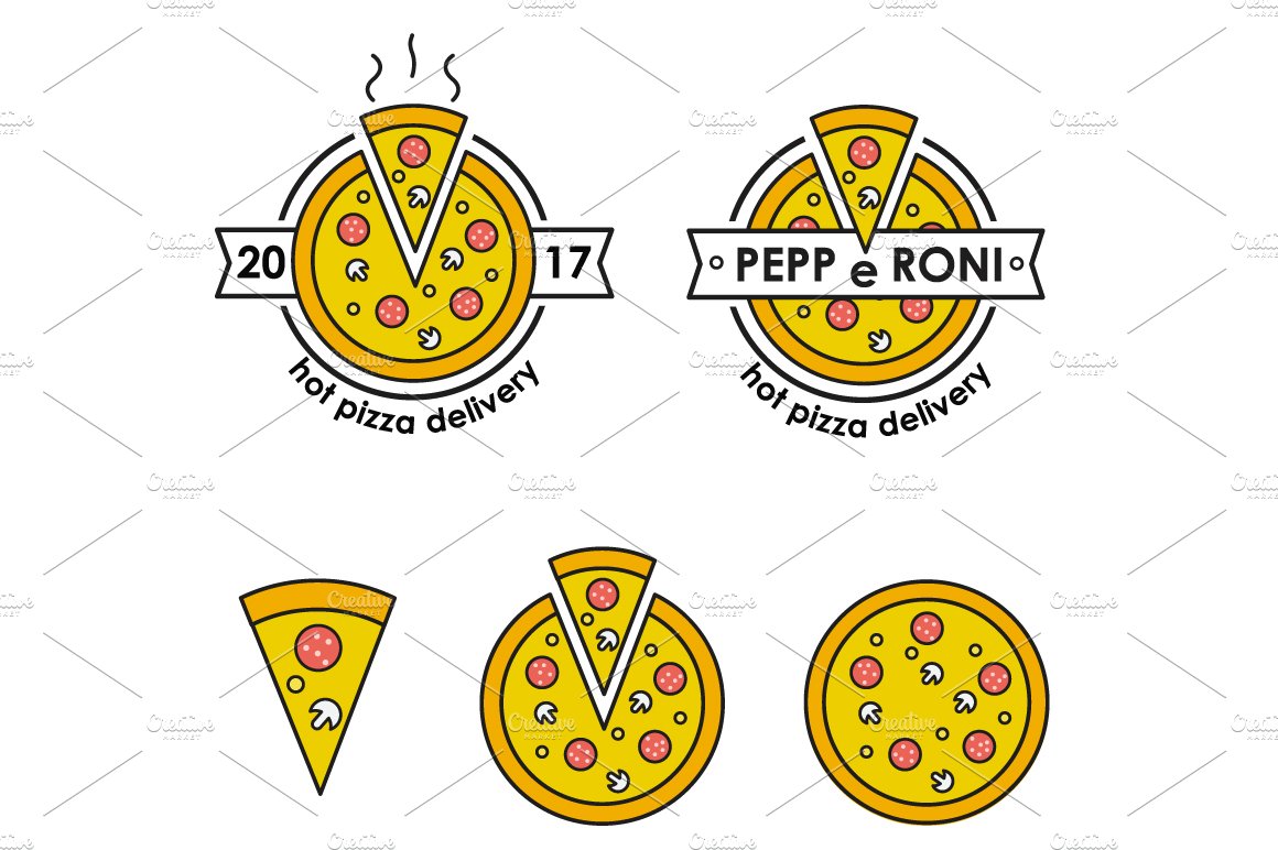Pizza delivery emblems, logo vector cover image.