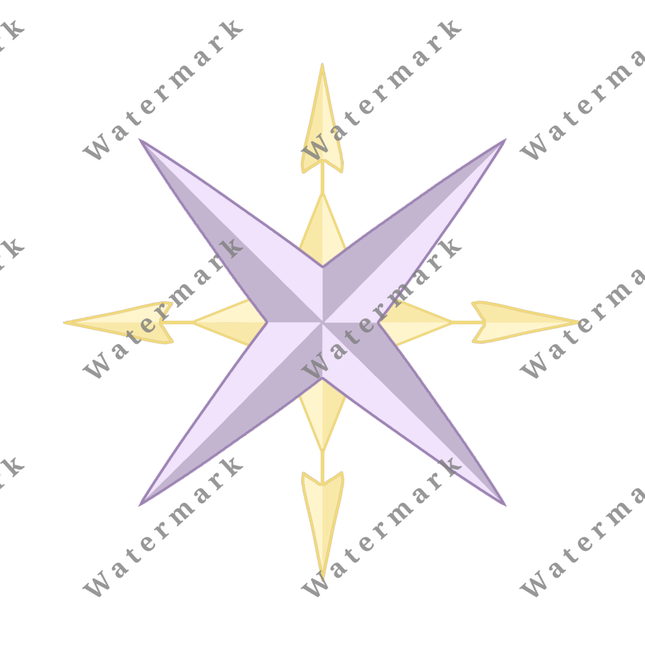 Purple and yellow compass on a white background.