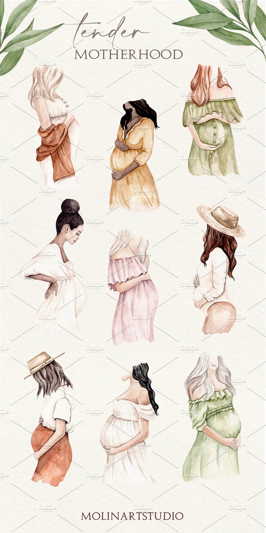 Watercolor Pregnancy Clipart preview image.