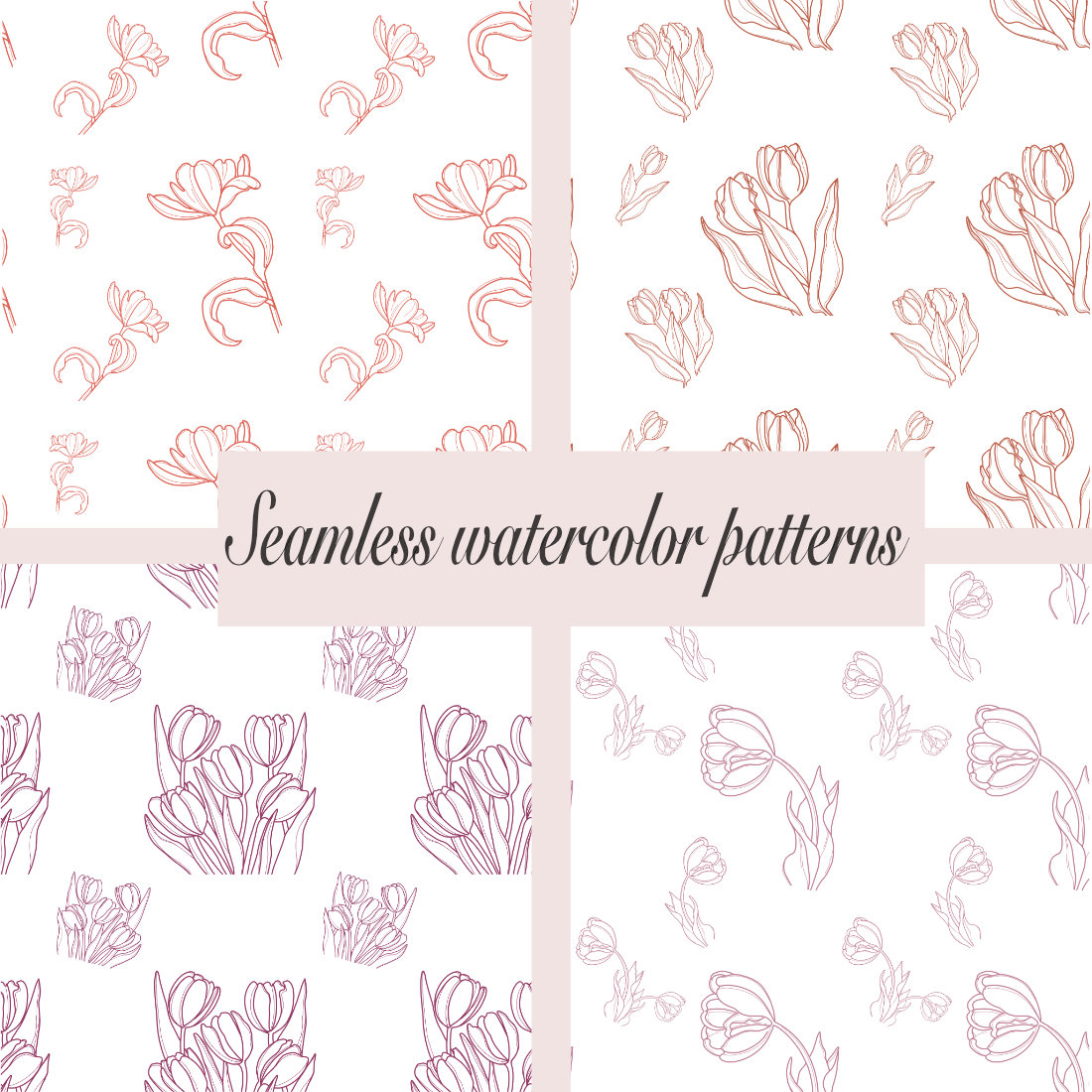 Seamless watercolor patterns preview image.