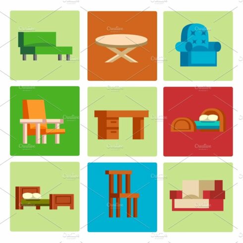 Furniture icons vector illustration isolated interior living cupboard simpl... cover image.