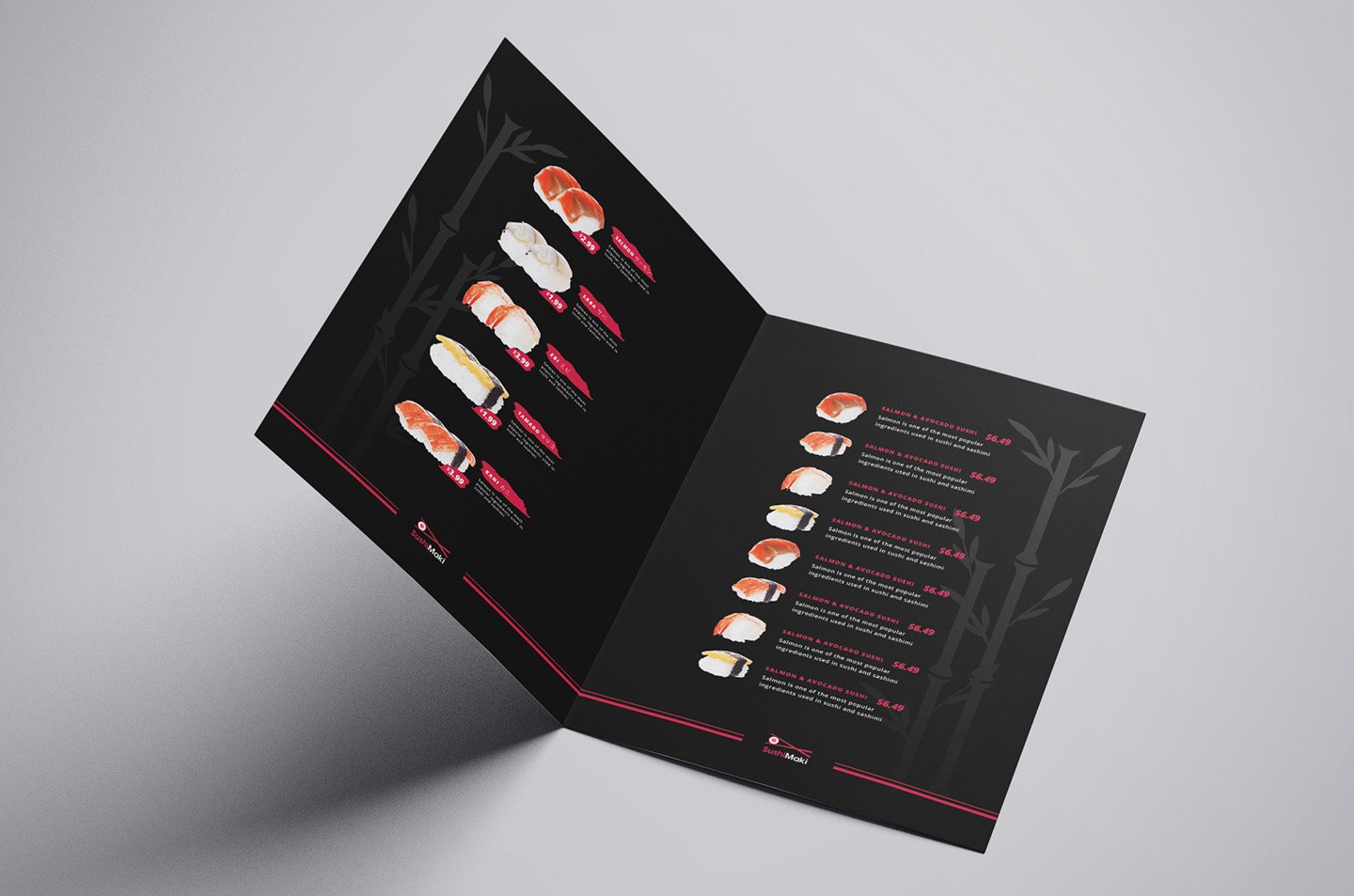 Folding Sushi Menu Template preview image.