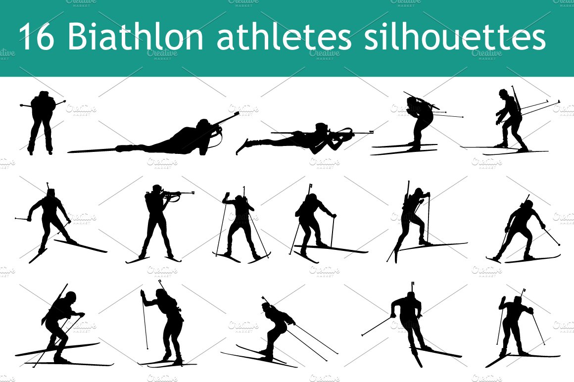 16 biathlon athletes silhouettes cover image.