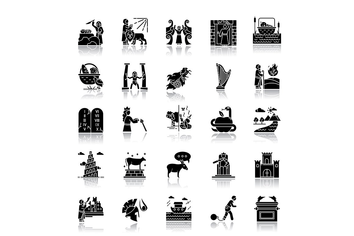 Bible narratives glyph icons set cover image.