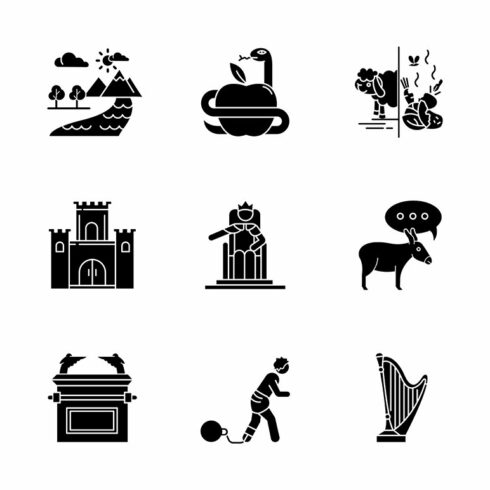 Bible narratives glyph icons set cover image.