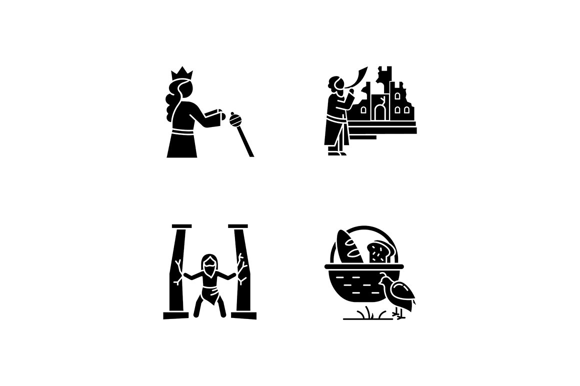 Bible narratives glyph icons set cover image.