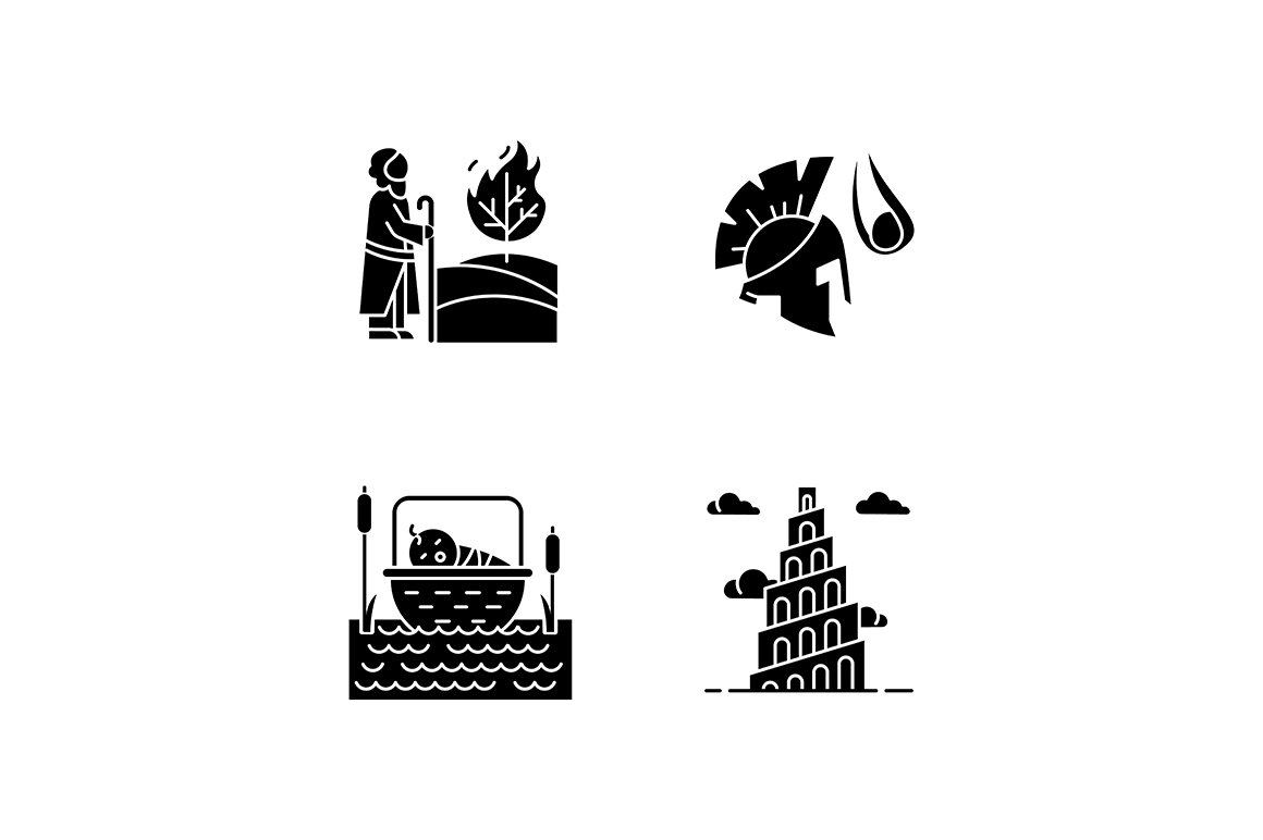 Bible narratives glyph icons set cover image.